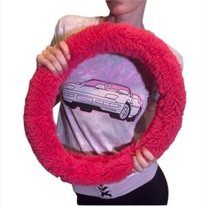 Pink Fuzzy Steering Wheel Cover